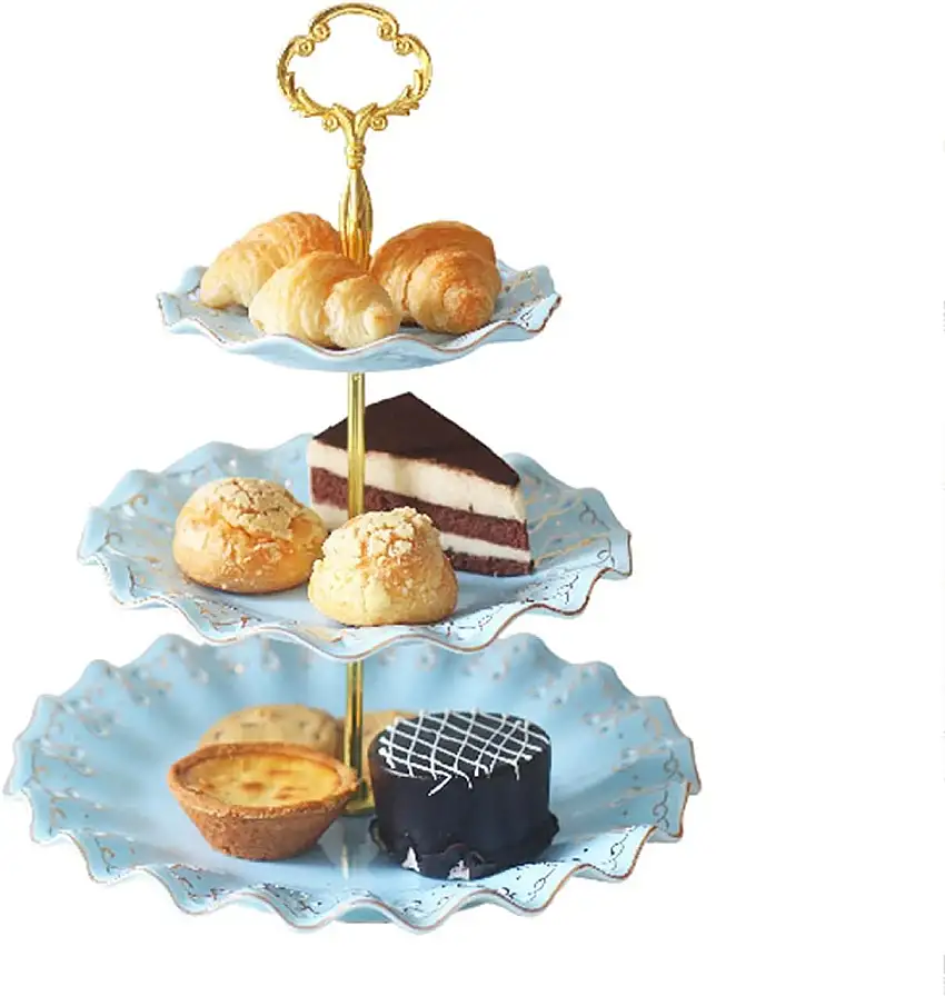 TBUDAR Obstkorb Früchtekorb Nachmittagstee Dreischicht Fruchtplatte Kuchen Kreatives Wohnzimmer Ceramic European-Dessert-Dessert-Regal-Tablett Obstkorb Tischdekoration Obstschale