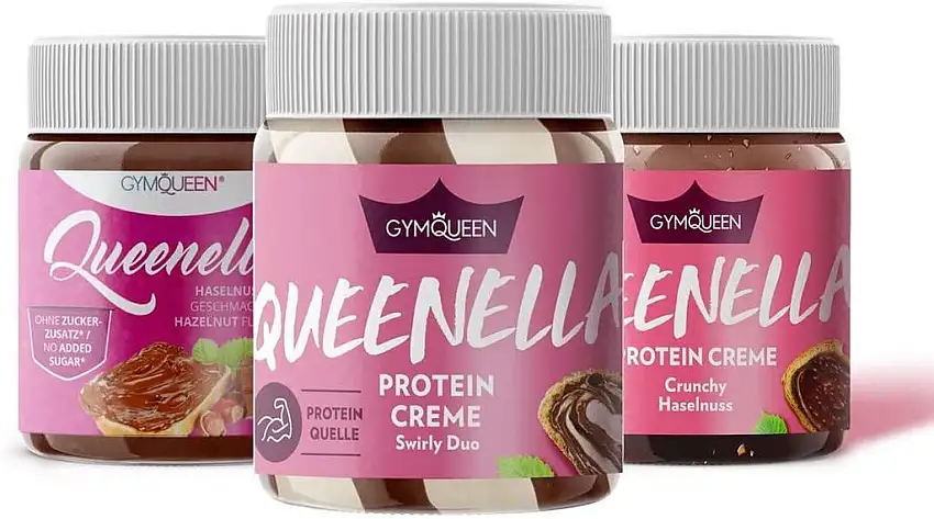 GymQueen QUEENELLA Set | 3 leckere Sorten | Queenella - Crunchy - Swirly Duo | Brotaufstrich ohne Zuckerzusatz | 3x250g