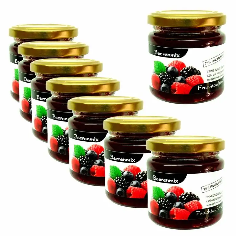 Bonus-Set Nr. 10 / 8 Gläser Xylit Fruchtaufstrich "Beerenmix" (davon 1 Glas gratis) ohne Zuckerzusatz, 75% Fruchtanteil (mehr als Marmeladen), Low Carb, 1600 g