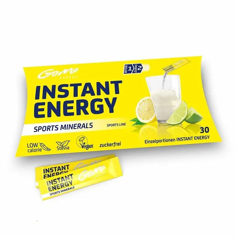 GoMo ENERGY Isotonisches Energie Sportgetränk | Koffein, Elektrolyte und Mineralienmix Magnesium + Kalium + Calcium + Natrium + Zink + Vitamin B-Komplex │Sports Minerals 10 Einzelportionen (10 x 5.3g)
