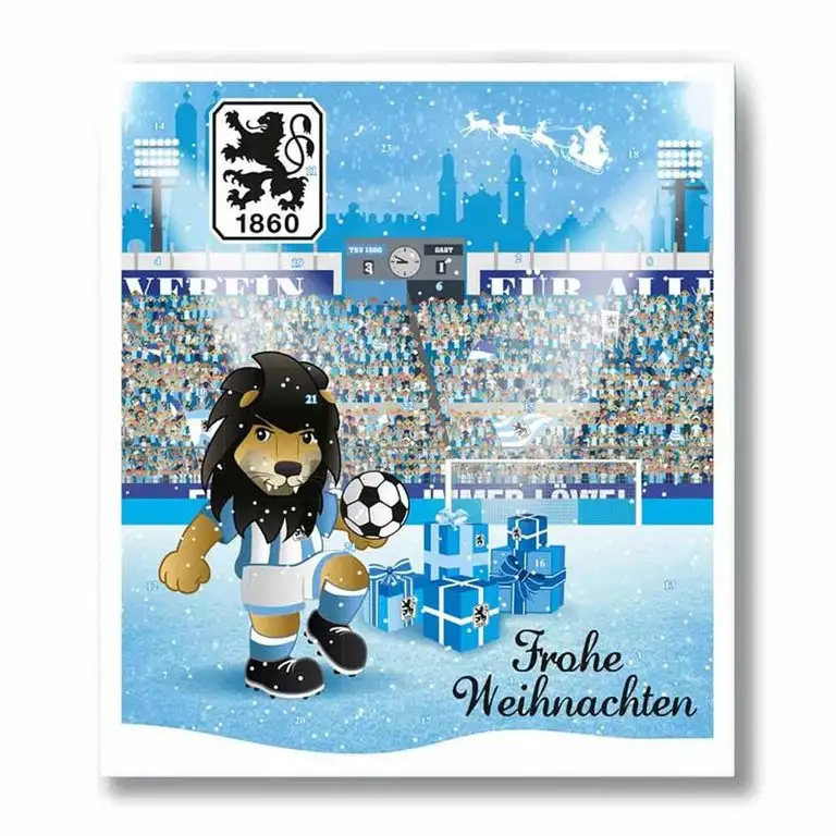 Premium Schoko-Adventskalender – Der lustige Weihnachts-Countdown aus Fairtrade-Kakao + Mannschaftsposter/Fanposter (200 g) (TSV 1860 München)