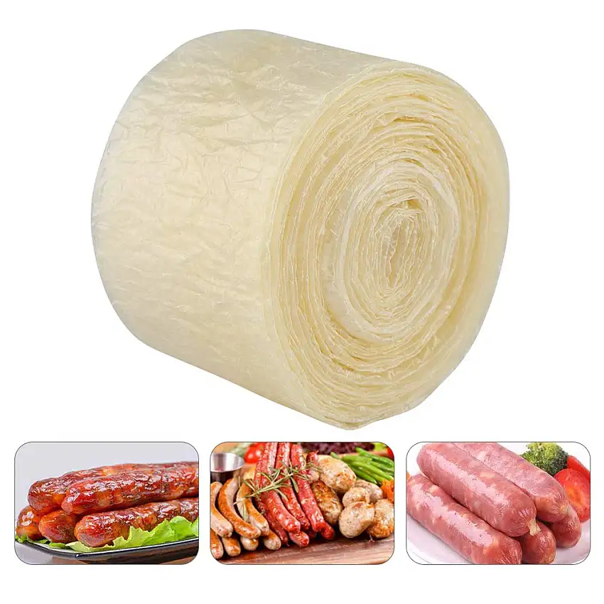 2-lagige essbare Trockenwursthülle für geschmackvolle hausgemachte Würste Schinken 8m x 50mm Fleisch Home Kitchen Dinning 2Pcs