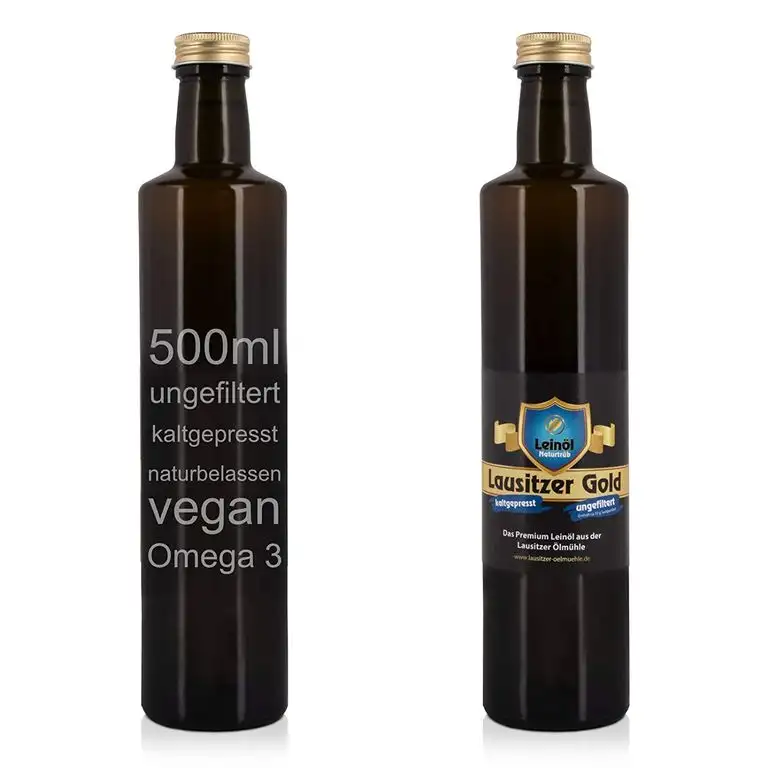 Lausitzer Leinöl - Lausitzer Gold (kaltgepresst ungefiltert Omega 3 Öl kaltgepreßtes Premium Leinöl), 500ml