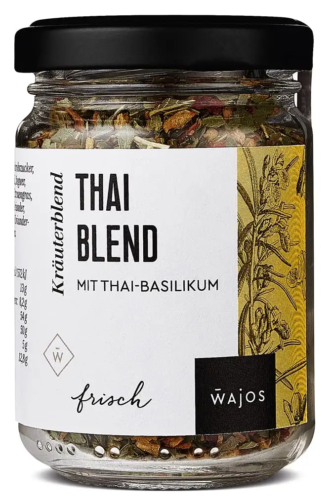 WAJOS Thai Gewürzmischung 60g mit Thai-Basilikum | typisch thailändisch | grillen & kochen & würzen | würzig-frischer Dip | für Fleisch, Fisch, asiatische Gerichte, Marinade | vegan