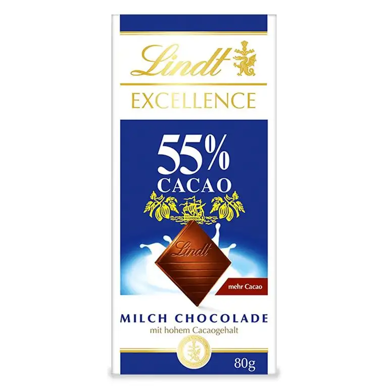Lindt & Sprüngli Excellence Tafel 55%, Milch-Chocolade mit hohem Cacao-Anteil, 55% Kakaoanteil, glutenfrei, 80 g