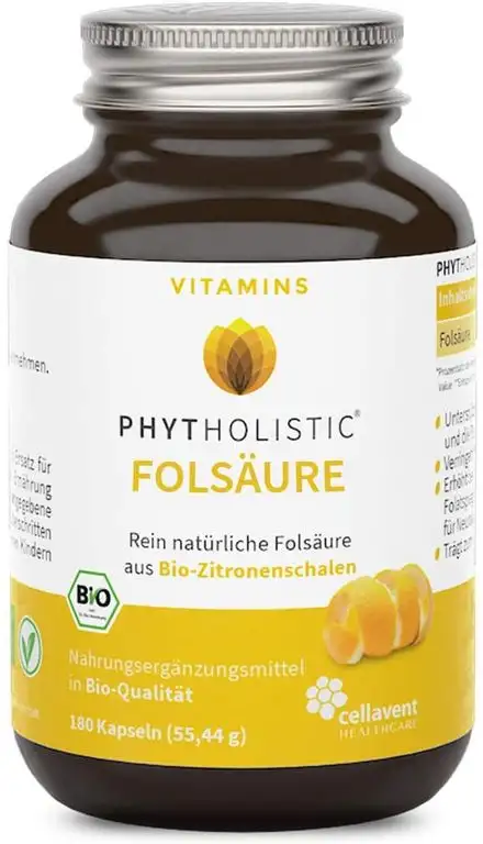 Bio Folsäure-Kapseln – 6-Monatspackung – 500 µg – rein pflanzlich – vegan – aus Zitronenschalen – 180 Kapseln