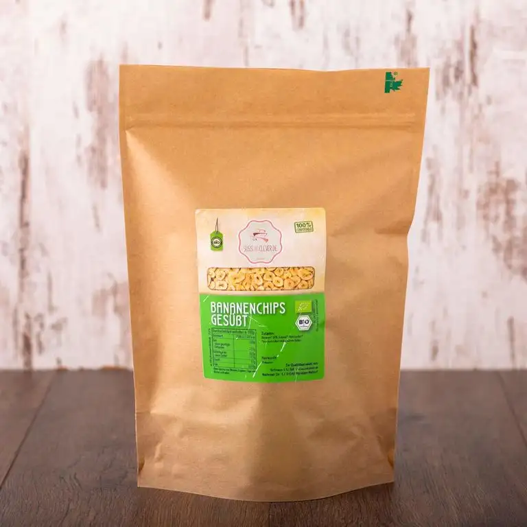 süssundclever.de® | Bio Bananenchips, gesüßt | 700 g | mit Kokosöl verfeinert | hochwertiges Naturprodukt | plastikfrei und ökologisch-nachhaltig abgepackt