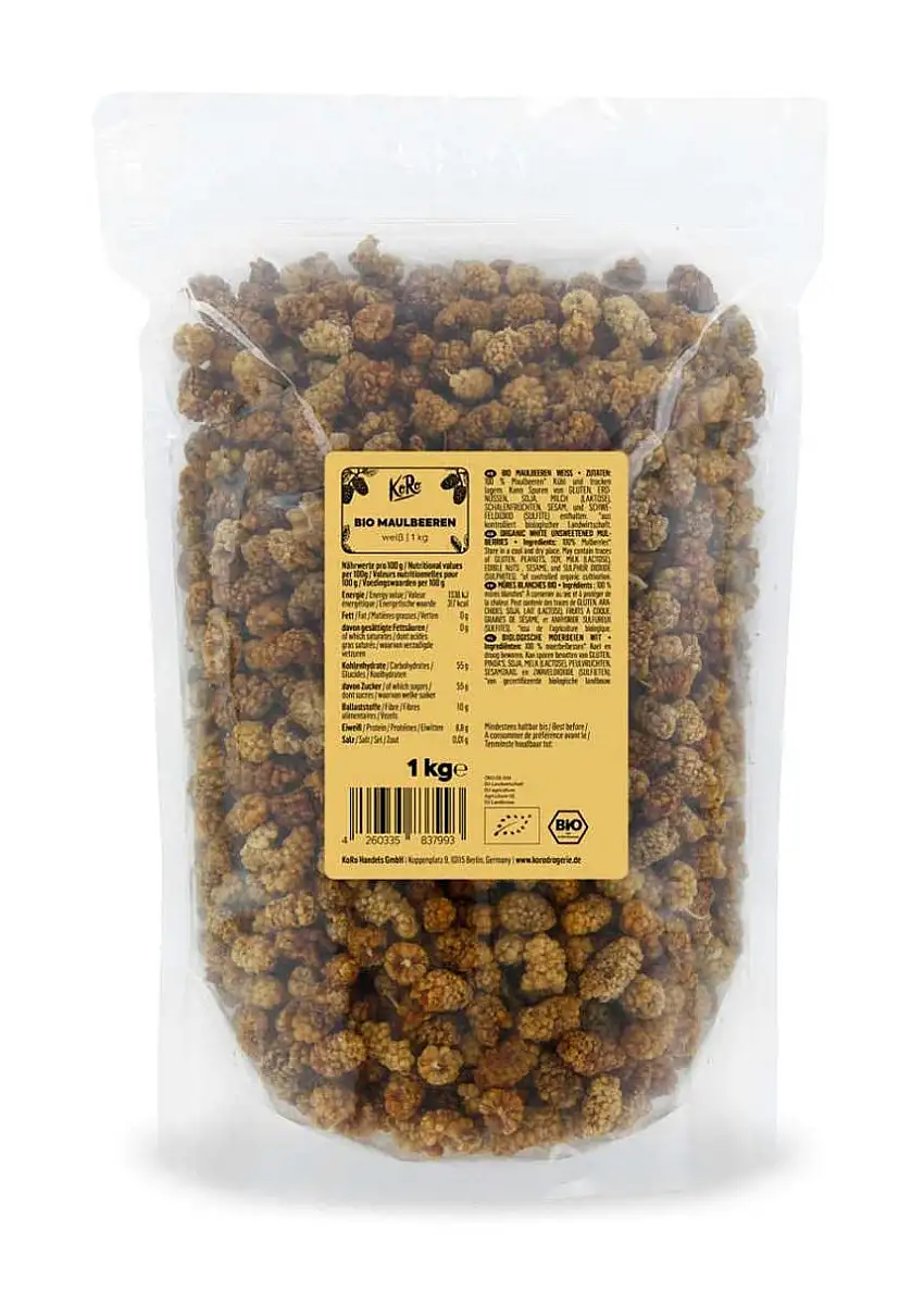 KoRo - Bio Maulbeeren Getrocknet 1 kg - Ungeschwefelte und ungezuckerte Trockenfrüchte in der Vorteilspackung