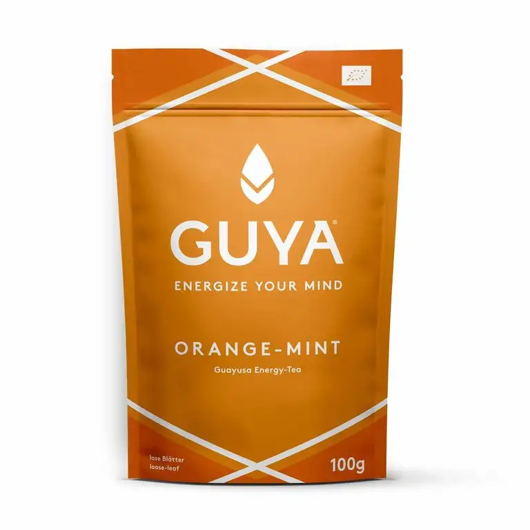 Bio Guayusa Tee lose (Orange-Mint) | 100g für 40 Tassen | Kaffee Alternative ohne Herzrasen | Fokus, Konzentration, Gedächtnisleistung & Ausdauer | Perfekt als Cold Brew