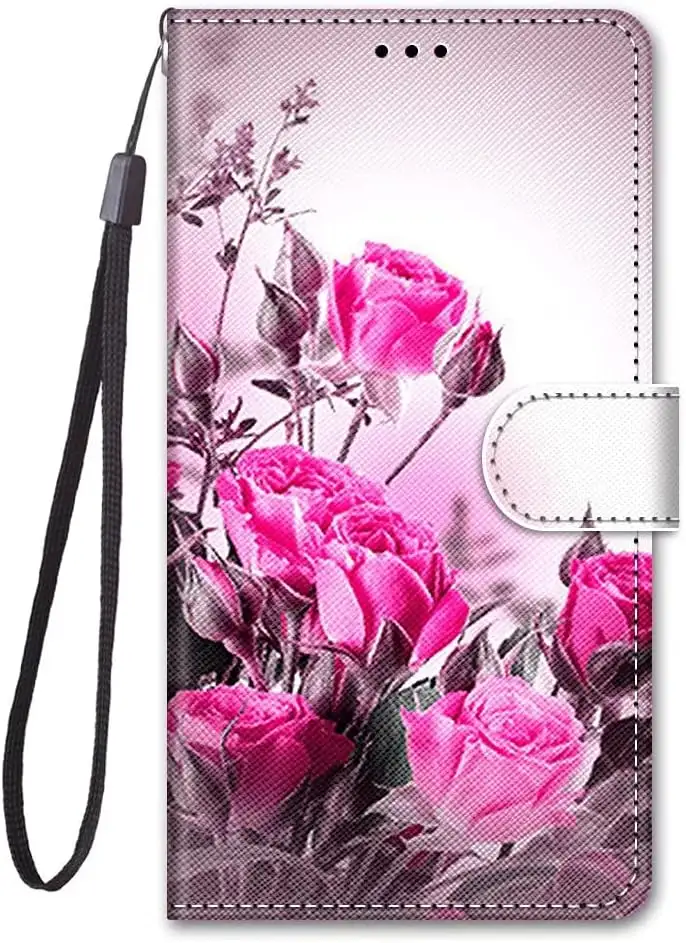Miagon Flip PU Leder Schutzhülle für Xiaomi Redmi Note 10 4G,Bunt Muster Hülle Brieftasche Case Cover Ständer mit Kartenfächer Trageschlaufe,Wild Rose