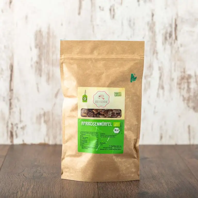 süssundclever.de® Bio Aprikosenwürfel | 1 kg | Aprikosen gehackt | plastikfrei und ökologisch-nachhaltig abgepackt