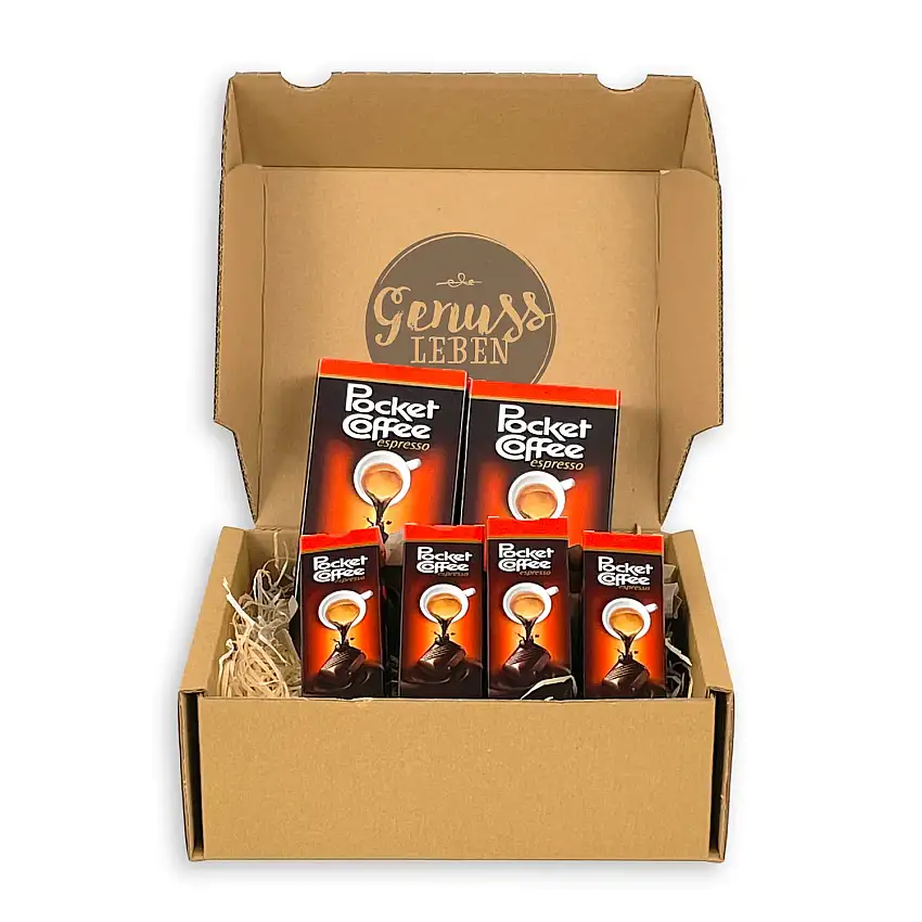 Genussleben Box mit 700g Ferrero Pocket Coffee espresso, Pralinen mit Espressofüllung