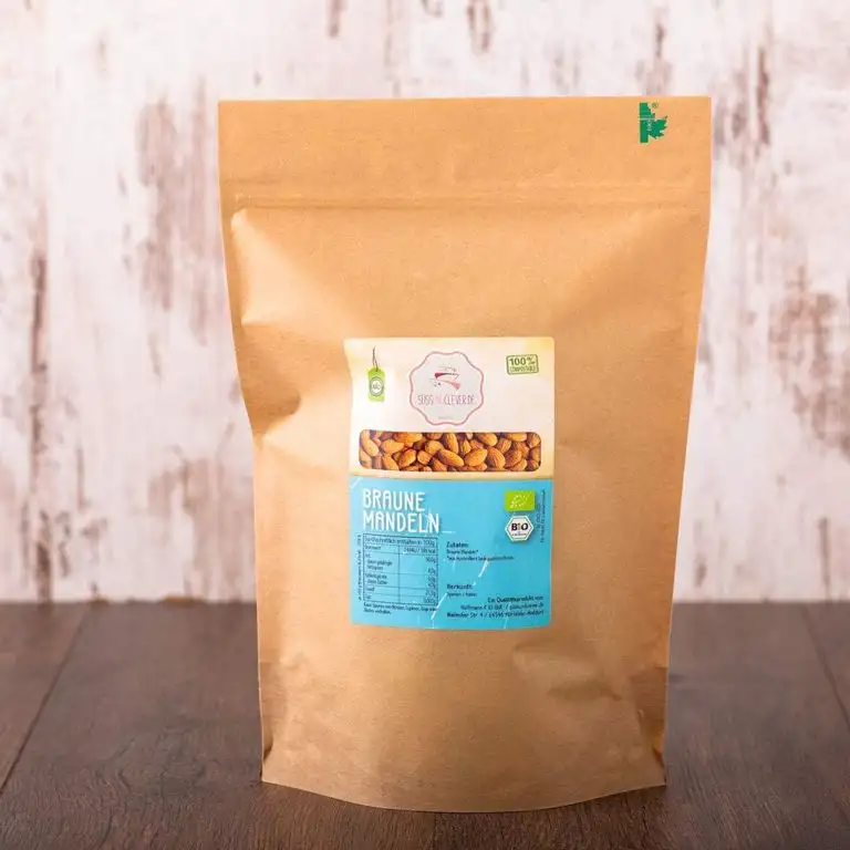 süssundclever.de® | Bio Mandeln | 500 g | Ernte 2020 | unbehandelt und naturbelassen | plastikfrei und ökologisch-nachhaltig verpackt | braune Mandeln