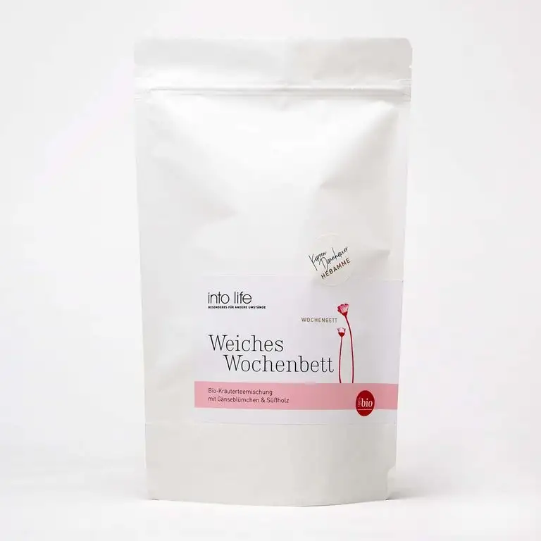 Weiches Wochenbett | Bio-Teemischung nach der Geburt | 120 g | into life | Kareen Dannhauer | Kräutertee aus Hebammenhand | biozertifiziert | für die Zeit nach der Geburt | mit Süßholz
