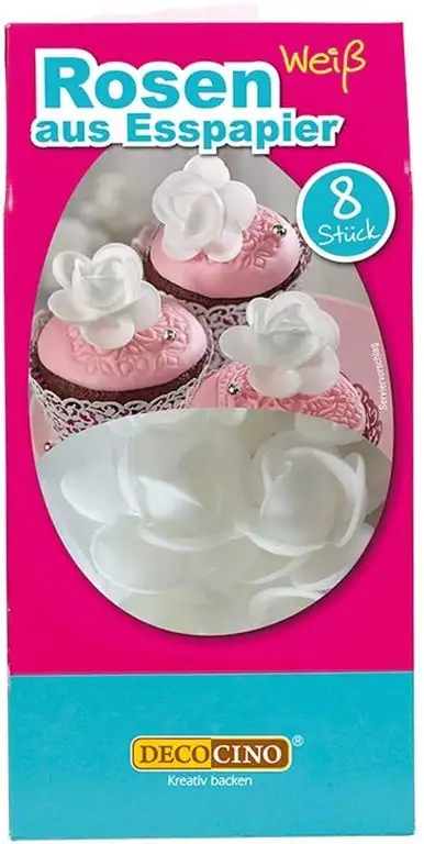 Dekoback Weiße Esspapier-Rosen, 8Stk
