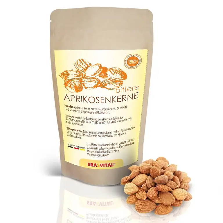 Bittere Aprikosenkerne BIO 250 g hohe Amygdalin gehalt (cyanogenes Glycosid) laut EU-Verordnung, nicht zum Verzehr geeignet. DE-ÖKO-013