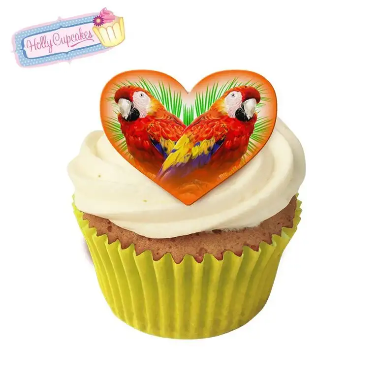 12 Herzkuchendekorationen im Papageidesign plus 12 frei kleinerenherz! / Parrots Tropical Kitsch!