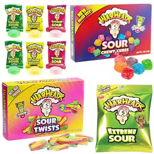 Warheads Extrem Sour Mix Pack (Warheads Extreme, Warheads Sour Chewy Cubes Box, Warheads Sour Twists Theatre Size Box, 6 Warheads Extreme)