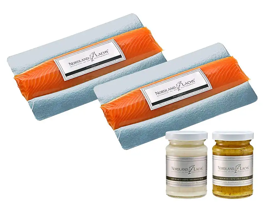 Gourmet-Set ROYAL - Geräuchertes Lachs Filet Royal mit 2 Gourmetsaucen / TOP Kühlversand (Gourmet-Set ROYAL 500g inkl 2 Lachs-Saucen)