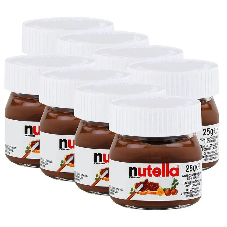 Ferrero Nutella Kleines Mini Design Glas 8er Set a 25g, Brotaufstrich, Nussnugatcreme, Schokoladen Auftrich