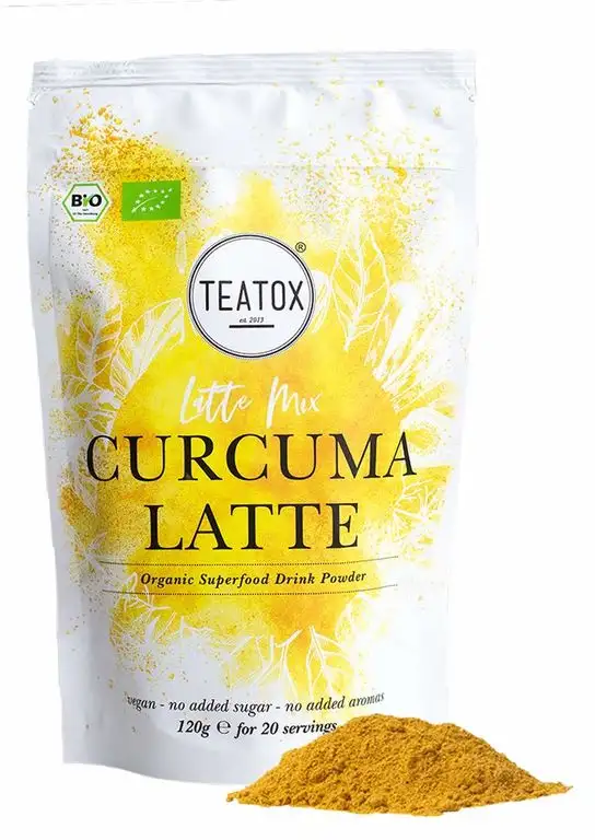 Teatox Curcuma Latte Mix | Bio & Vegan | mit Matcha und Süßholzwurzel | Premium Getränkepulver für Smoothies oder Latte | enthält grüner Tee mit Koffein | Superfood ohne Zuckerzusatz | Süßlich herb