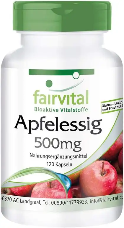 Apfelessig Kapseln - 500mg Apfelessig pro Kapsel -VEGAN - HOCHDOSIERT - 120 Kapseln