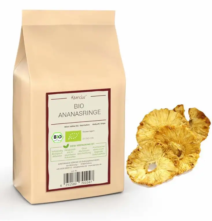 1kg getrocknete BIO Ananas-Ringe - sonnengereifte Ananas, schonend getrocknet, ungeschwefelt und ohne Zucker-Zusatz