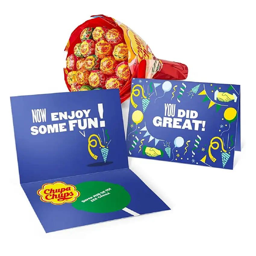 Chupa Chups Blumenstrauß mit personalisierbare Karte, tolle Geschenkidee für jede Gelegenheit mit 19 Lutschern als Blumenstrauß - Chupa Chups Geschenk