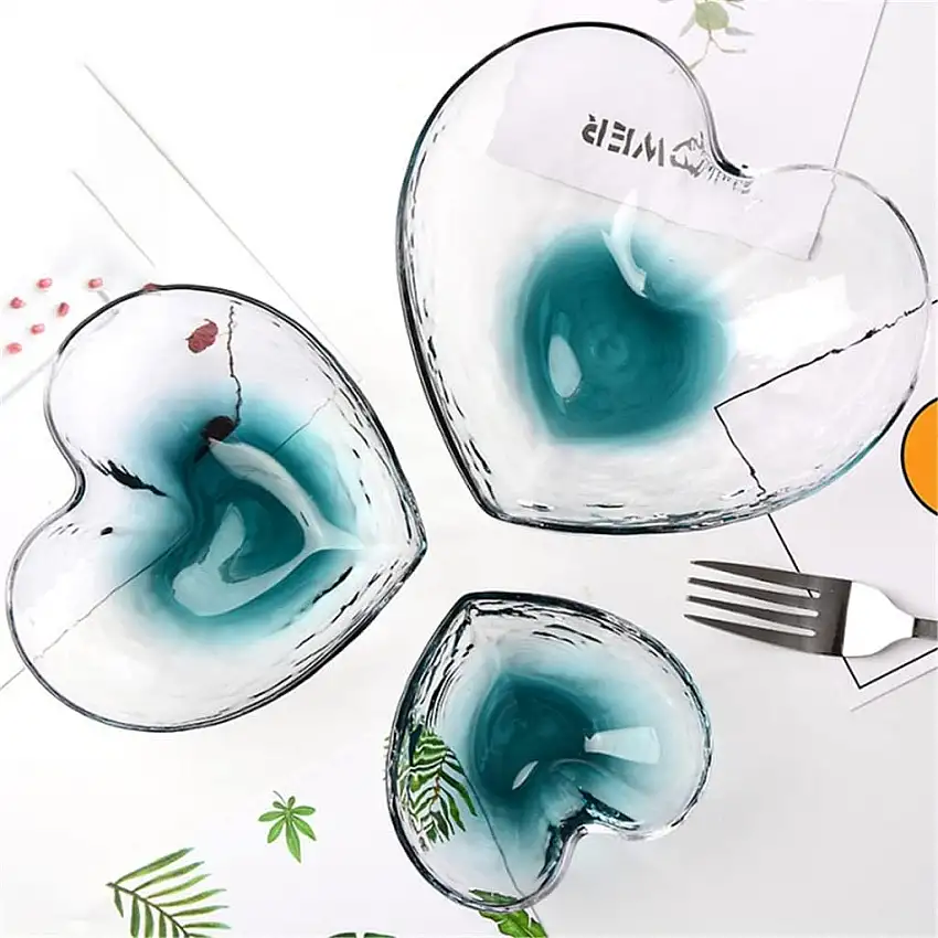 GJRFYJ Obstsalat transparente herzförmige Kristallglasschale bunte Dessertschale (Color : A, Size : L)