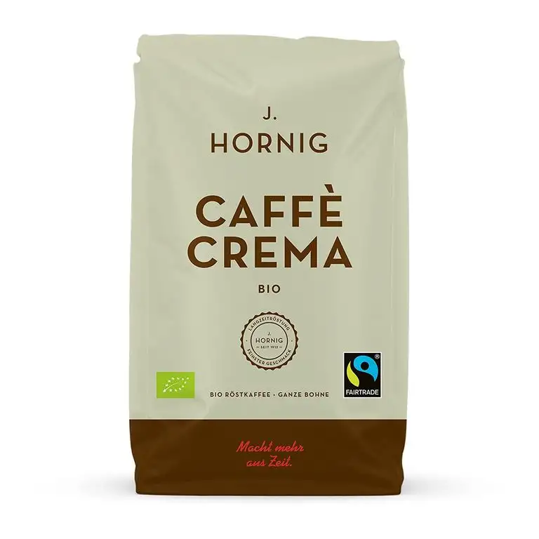 J. Hornig Kaffeebohnen Bio & Fair Trade, Caffè Crema Bio, 1000g, kräftig nussiges Aroma, perfekt für Espresso, Cappuccino und Mokka, ganze Bohnen