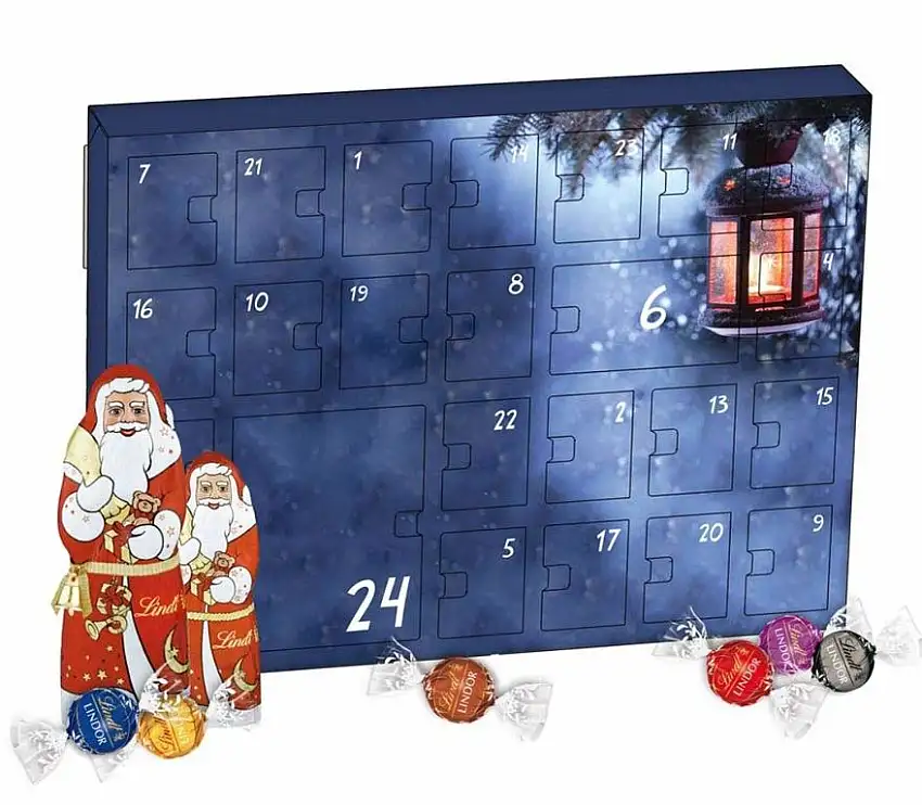 Super Sale !!! Adventskalender „Christmas Harmony“ im Querformat gefüllt mit Lindt Schokoladenspezialitäten