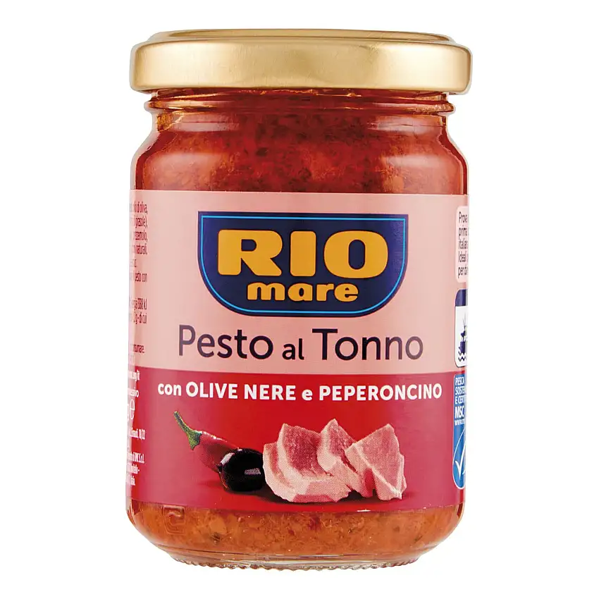 Rio Mare Pesto al Tonno con Olive Nere e Peperoncino Thunfischpesto mit schwarzen Oliven und Chili 130g