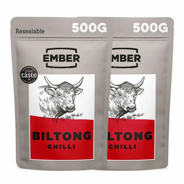Ember Snacks - Biltong-Snack aus britischem und irischem Rindfleisch - hoher Eiweißgehalt - Chili-Geschmacksrichtung - 1 kg-Partypackung