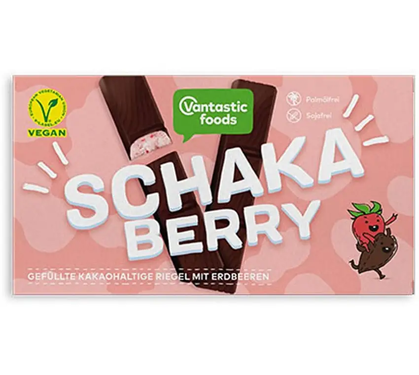 Vantastic Foods Schakaberry Gefüllter, kakaohaltiger Riegel mit Erdbeerfüllung Vegan, 100g