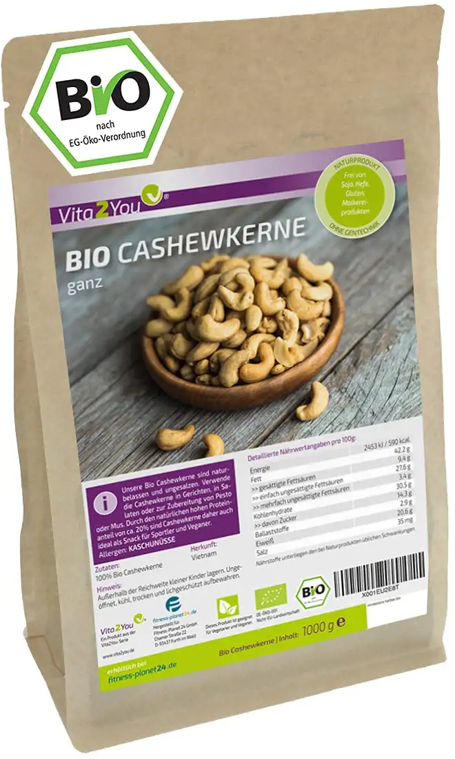 Cashewkerne Bio 1000g - naturbelassen - aus biologischen Anbau - ganze cashewnüsse - Premium Qualität