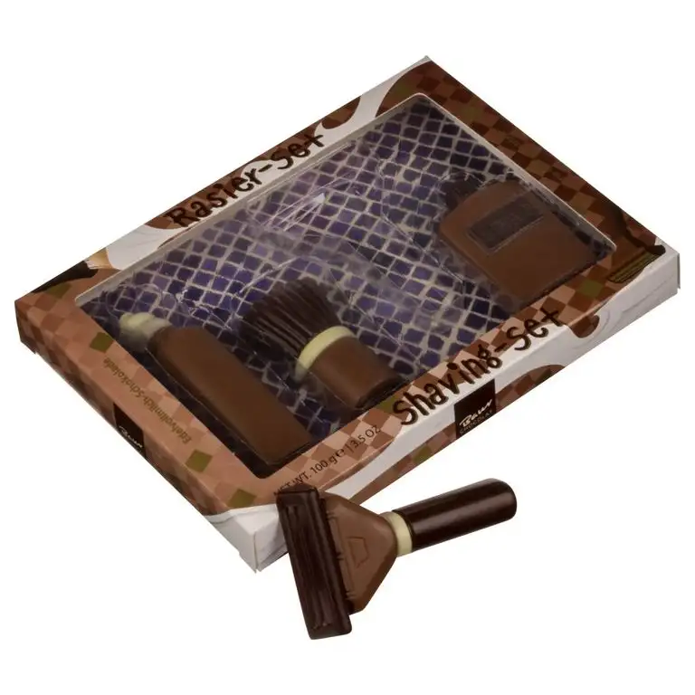 Geschenke für Männer | Rasierer aus Schokolade mit Rasierpinsel, Rasierschaum und Parfümflasche aus Edelvollmilch-Schokolade (100 g) | Ideal zum Herrentag, Vatertag, Männertag