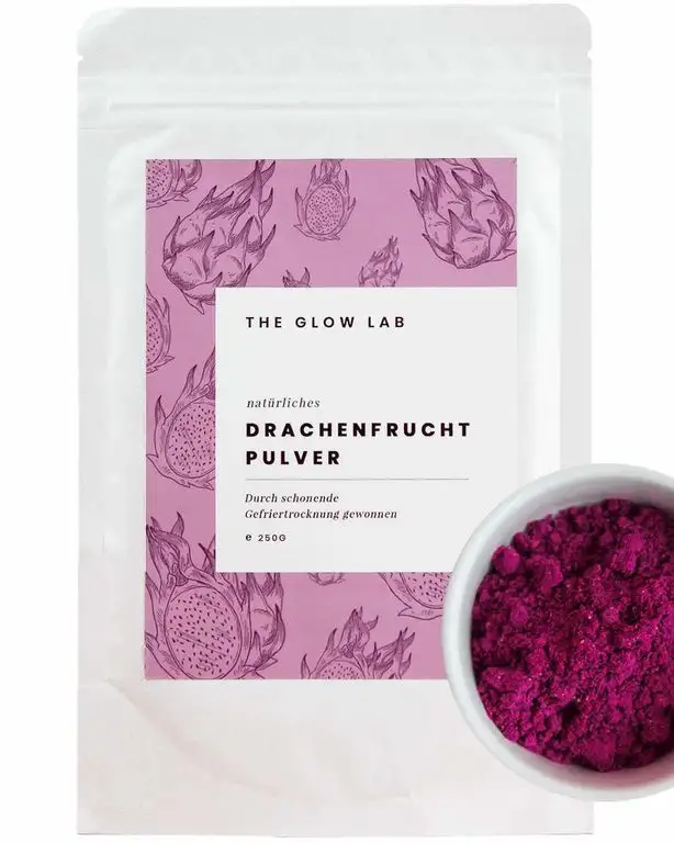 THE GLOW LAB 100% natürliches Drachenfrucht Pitaya Pulver 250g ohne Zusätze - pink - gefriergetrocknet - vegan, gluten- & laktosefrei