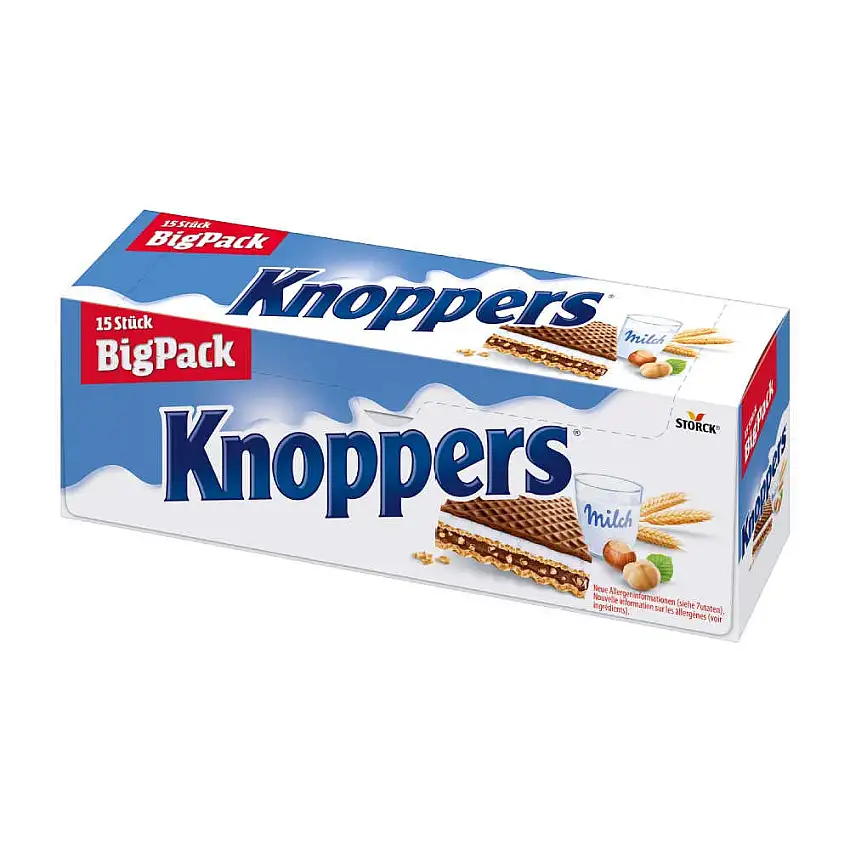 Knoppers – 375g – Gefüllte Waffelschnitte mit Milchcreme und Nougatcremefüllung
