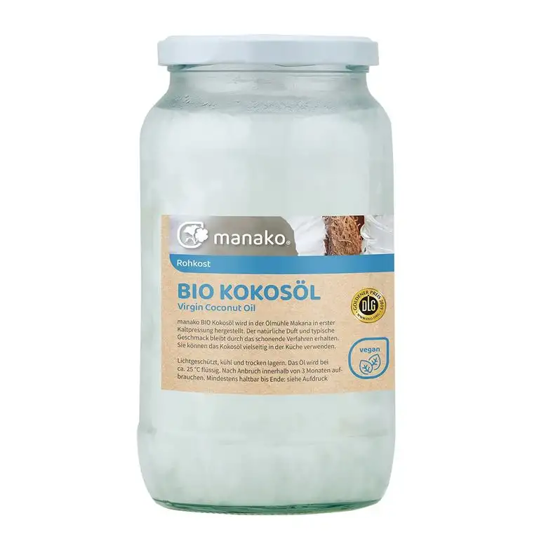 manako BIO Kokosöl/ Kokosfett, kaltgepresst, 100% rein, 900 ml Glas (1 x 0,9 l)