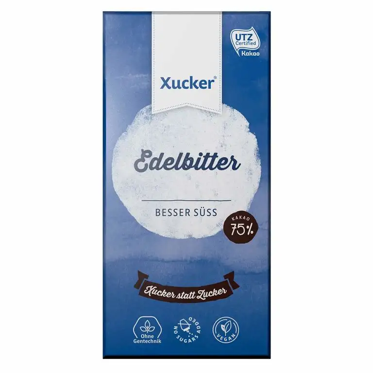 Xucker 75% Edelbitter Xylit-Schokolade, zuckerfreie Schokolade mit Xylit, 100g Tafel, 75% Kakaogehalt