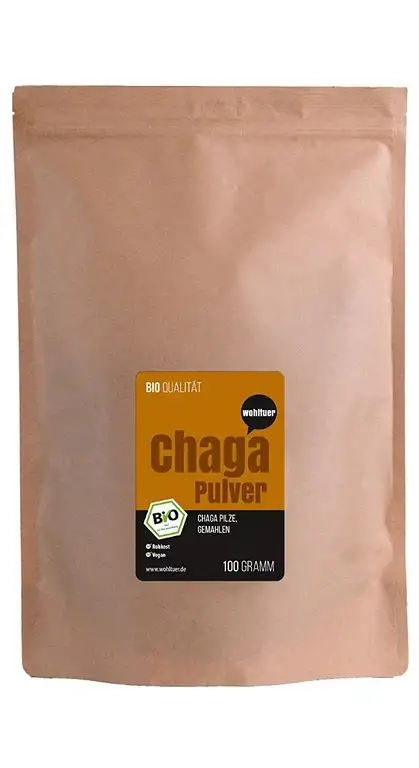 Wohltuer Bio Chagapulver in Rohkostqualität | Chaga Vitalpilz Pulver bio | Chaga Tee aus Wildsammlung 100g | Laboranalysen bitte anfragen
