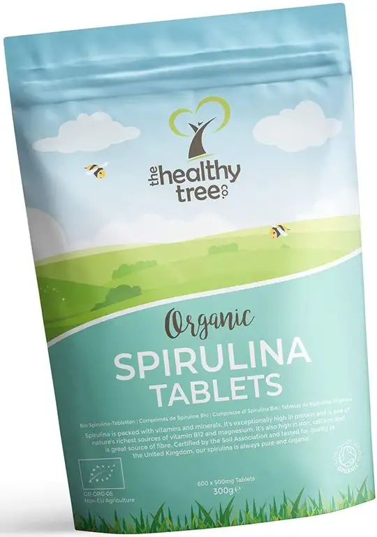 Bio Spirulina Tabletten von TheHealthyTree Company - vegan mit viel Vitamin B12, Eiweiß, Magnesium, Eisen und Kalzium - GB zertifizierte reine Spirulina Bio Presslinge, 600 x 500mg (300g)