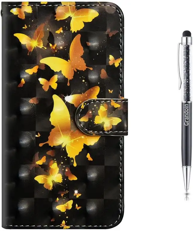 Grandoin Galaxy J7 2017 Hülle, Handyhülle im Brieftasche-Stil für Samsung Galaxy J7 2017 Handytasche PU Leder Flip Cover 3D Bunte Muster Case Schutzhülle (Gelber Schmetterling)
