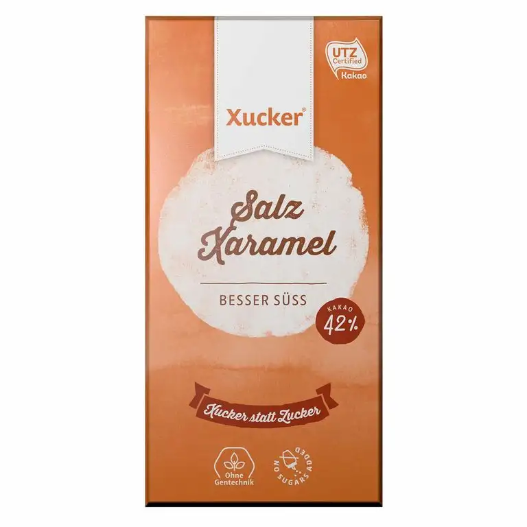 Xucker Salz-Xaramel Schokolade, zuckerfreie Schokolade mit Xylit, 1 x 100g Tafel, 42% Kakaogehalt