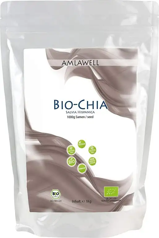 AMLAWELL Bio Chia Samen - 1 kg Bio Chiasamen mit wertvollen Vitalstoffen, Omega-3 und Omega-6 Fettsäuren