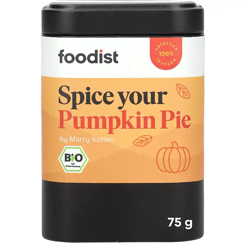 Foodist BIO Pumpkin Spice Gewürz mit Zimt und Ingwer, vegan, Kürbisgewürz für Pumpkin Pies, Kuchen, Suppen oder Kaffee Gewürzmischung 75g Dose by Marry Kotter