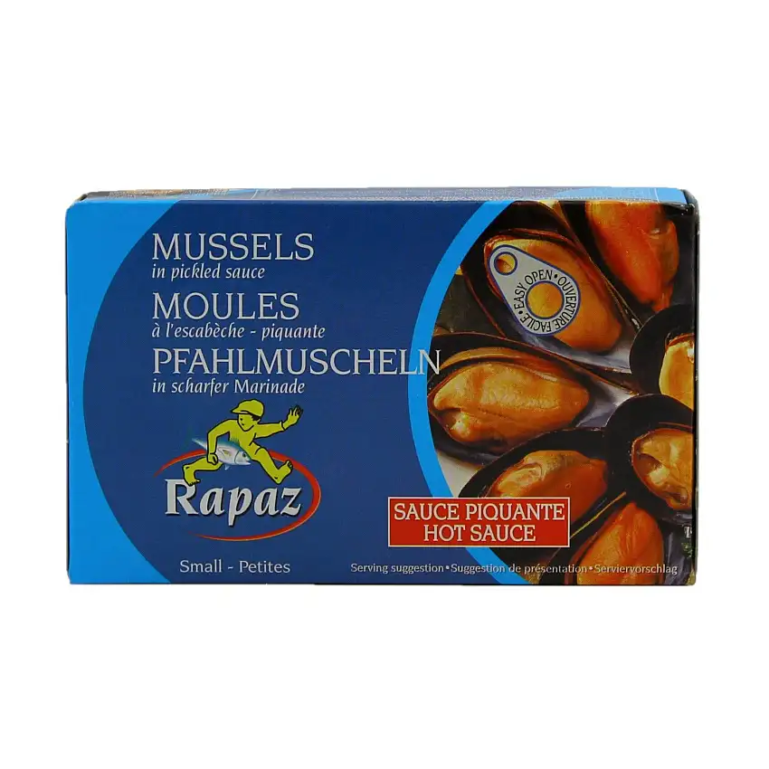 Rapaz Mejillones en escabeche picante Pfahlmuscheln in scharfer Marinade 70g