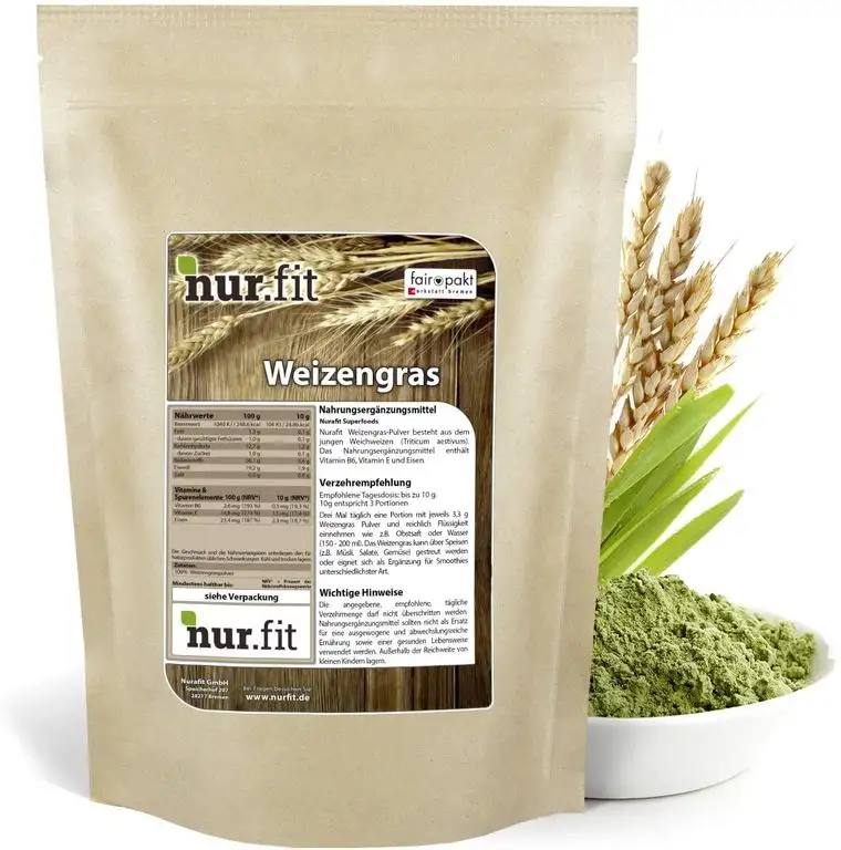 nur.fit by Nurafit Weizengras Pulver 1kg - reines Weizengras Green-Smoothie-Pulver aus schonender Herstellung ohne Zusatzstoffe – Weizengras in Rohkostqualität mit Vitaminen & Mineralstoffen