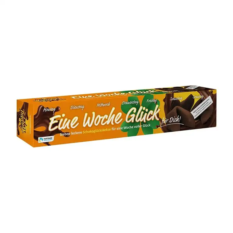 Glückskeks Happy Eine Woche Glück - Schoko Wochenkalender - 7 X Vegane Schokoladen Glückskekse - Inspirierende Botschaften, 1Er Pack (1 X 42 G)