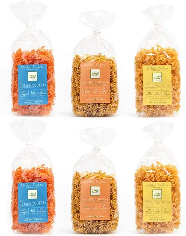 Clever Pasta 6er Sparpack - rote Linsennudeln, Kichererbsennudeln, Erbsen Nudeln
